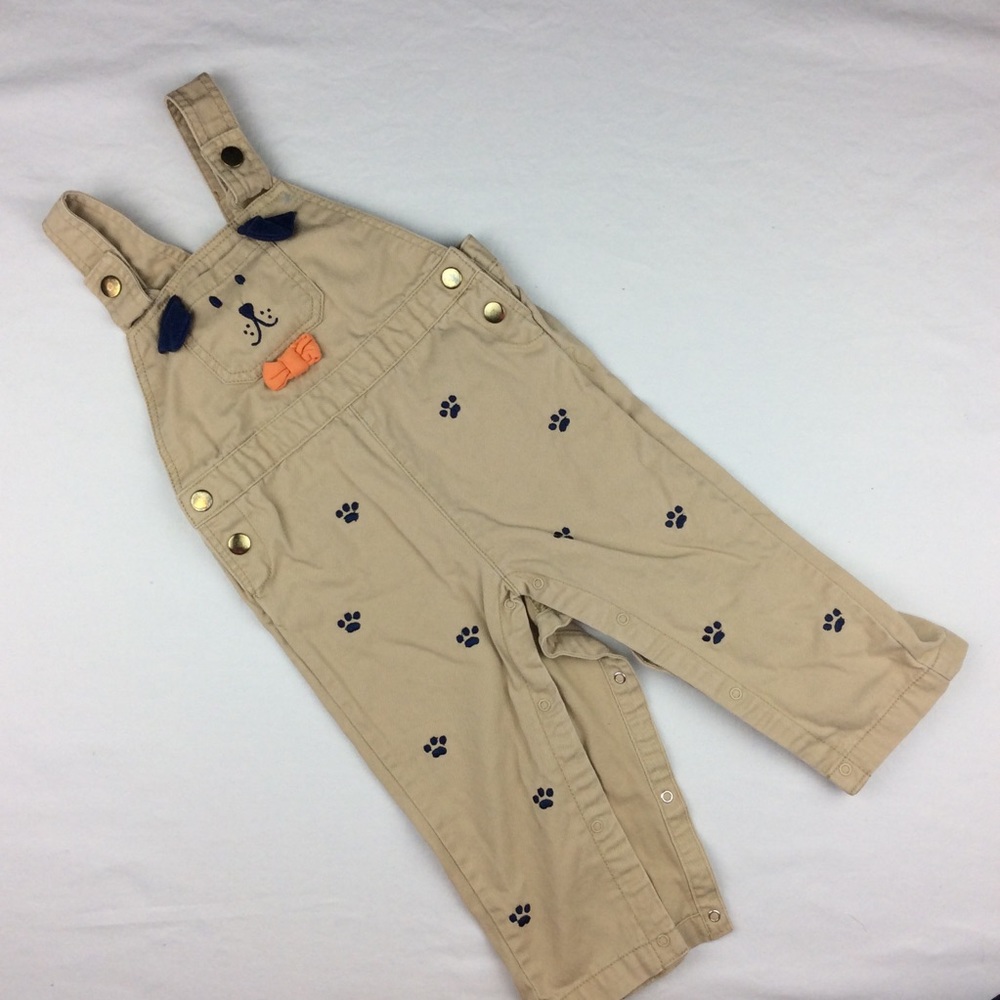 Tan Puppy Baby Boy Overalls (Snap Buttons) 18 M